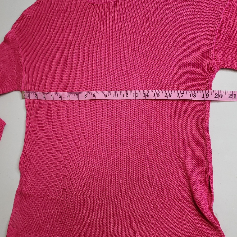 Eileen Fisher Open Knit Crew Neck Pullover Sweater Size L Hot Pink Feminine - Picture 8 of 12